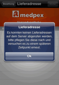 medpex-App- keine Lieferanschrift