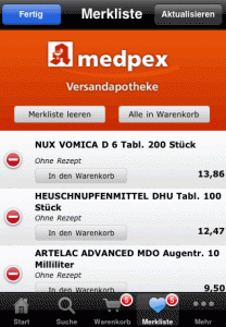medpex-App - die Merkliste