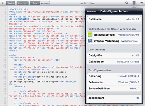 Textastic ein leistungsstarker und vielseitiger Text-Editor für iPad